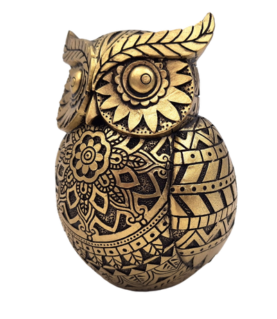 Gufo della saggezza con possibilità di personalizzazione con incisione, decorazione in colore dorato e nero, altezza 13,6 cm, regalo ideale per ogni occasione