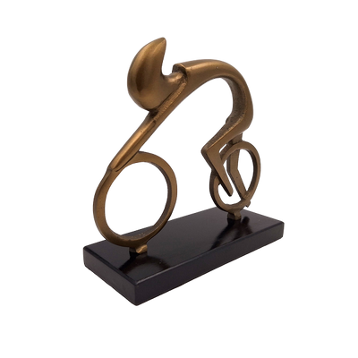 Statuetta ciclista VB26/9 con incisione - Elegante regalo per ciclisti, altezza 18 cm, ottone e nero, decorazione minimalista per interni