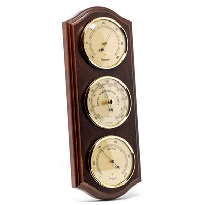 Stazione Meteorologica Fischer 9176-22 con Barometro, Igrometro e Termometro in Cornice di Ottone su Base di Mogano con Opzione di Personalizzazione Incisa