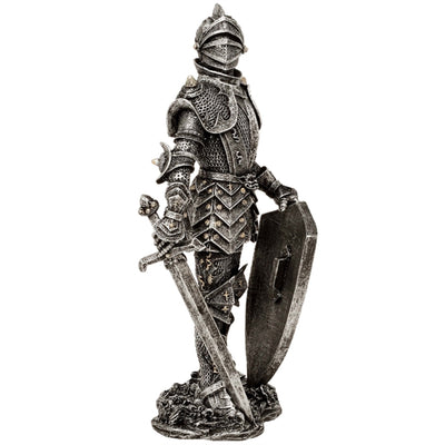 Figura Decorativa Cavaliere in Armatura Argento 30 cm con Possibilità di Incisione Personalizzata - Regalo Elegante per Amanti della Storia e del Fantasy, Dipinta a Mano in Poliresina
