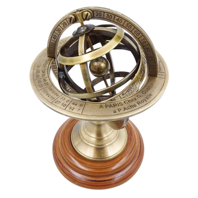 Astrolabio in ottone da 14 cm con incisione - regalo unico per appassionati di astronomia, elegante decorazione in ottone e legno color oro