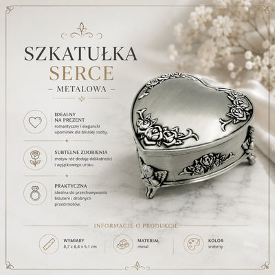 Scatola metallica a forma di cuore con possibilità di incisione personalizzata – regalo elegante per San Valentino, anniversario o compleanno, decorata con motivo di rosa, dimensioni 8,7 x 8,4 x 5,1 cm
