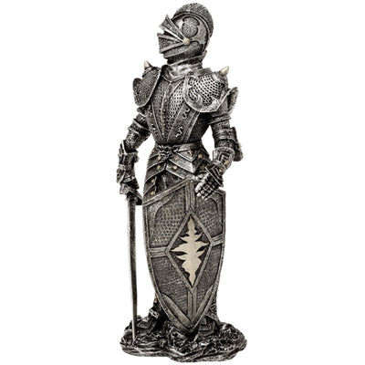 Figura Decorativa Cavaliere in Armatura Argento 30 cm con Possibilità di Incisione Personalizzata - Regalo Elegante per Amanti della Storia e del Fantasy, Dipinta a Mano in Poliresina