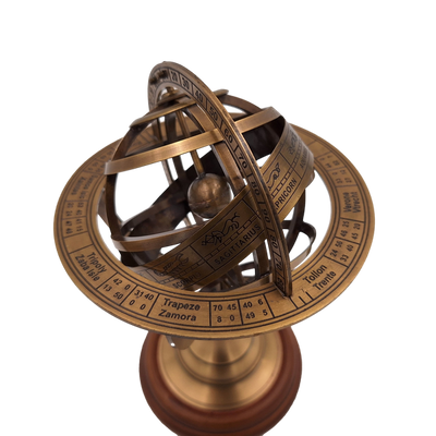 Astrolabio in ottone 21 cm con base in legno - Regalo personalizzato per appassionati di astronomia in colore oro