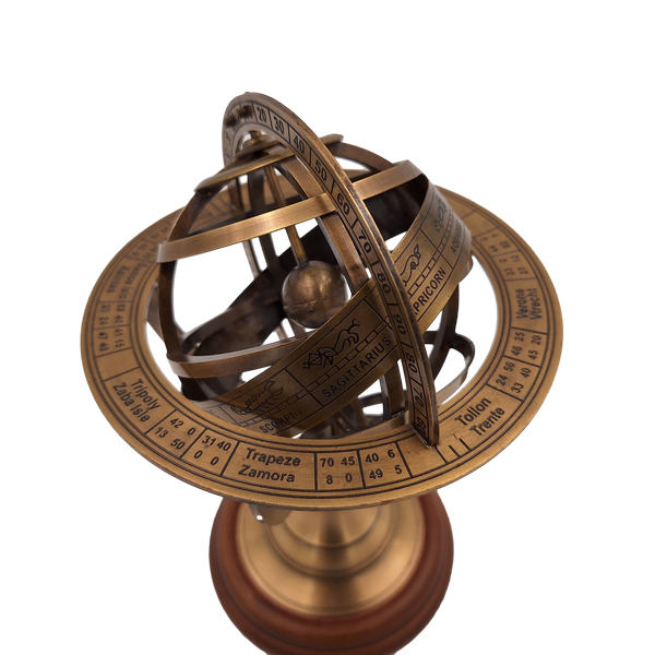 Astrolabio in ottone 21 cm con base in legno - Regalo personalizzato per appassionati di astronomia in colore oro