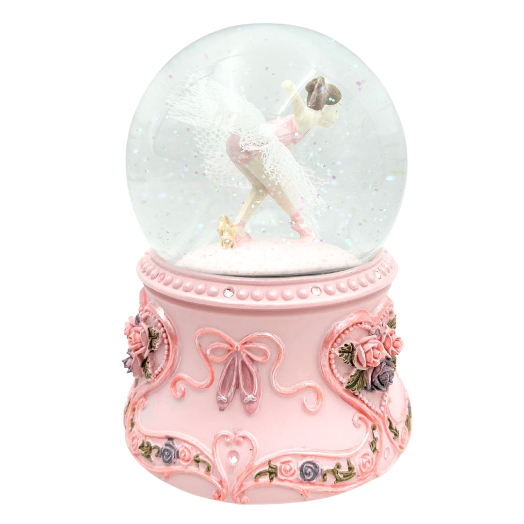 Ballerina danzante in sfera di vetro 15 cm con incisione personalizzata - elegante carillon con base pastello e melodia Lago dei Cigni