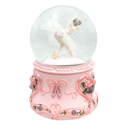 Ballerina danzante in sfera di vetro 15 cm con incisione personalizzata - elegante carillon con base pastello e melodia Lago dei Cigni