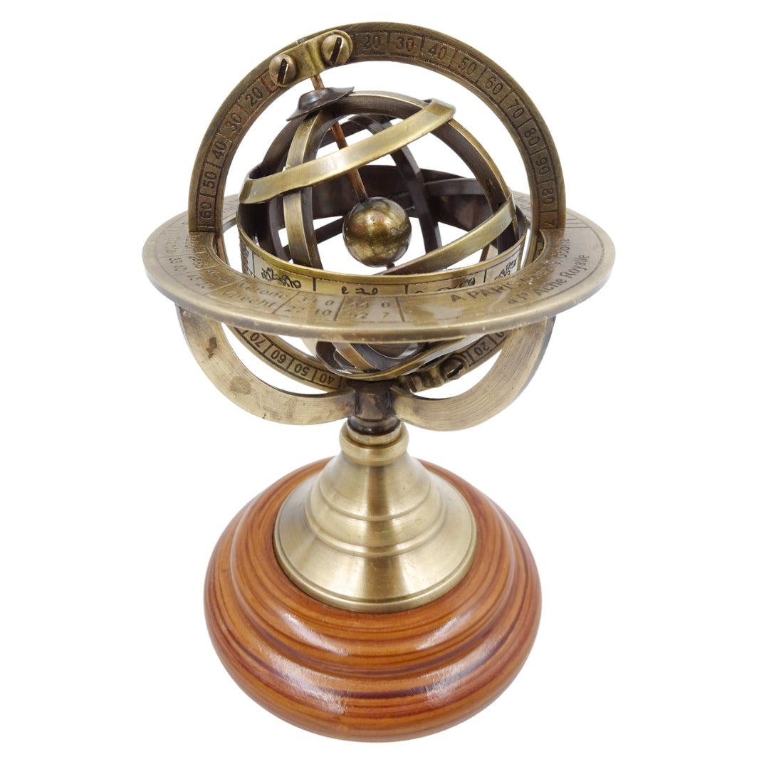 Astrolabio in ottone da 14 cm con incisione - regalo unico per appassionati di astronomia, elegante decorazione in ottone e legno color oro