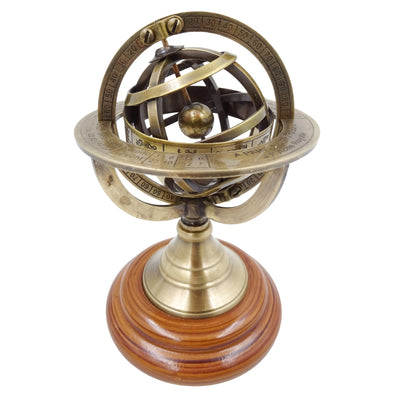Astrolabio in ottone da 14 cm con incisione - regalo unico per appassionati di astronomia, elegante decorazione in ottone e legno color oro