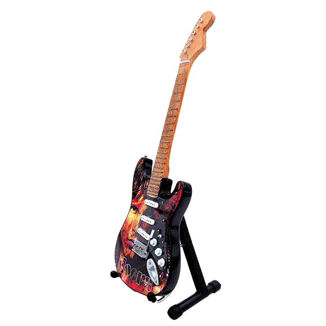 Mini Chitarra Jim Morrison The Doors - Legno di Mogano - Incisione Personalizzata - Regalo Perfetto per Fan della Musica - Altezza 27,5 cm - Elemento da Collezione Decorativo