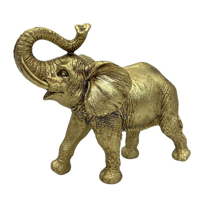 Elefante dorato con proboscide sollevata - elegante statuetta decorativa con possibilità di incisione personalizzata, perfetta come regalo - altezza 20,5 cm, materiale polyresina
