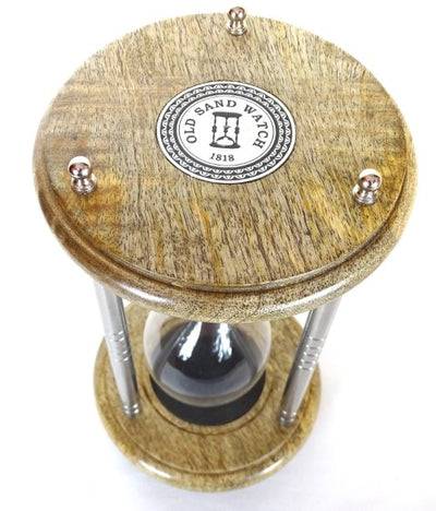 Clessidra in Ottone e Legno 10 min con Incisione - Regalo Elegante Nero, Altezza 25 cm, Realizzata in Metallo, Vetro e Legno di Mango