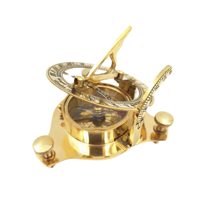 Bussola in Ottone con Orologio Solare in Custodia di Pelle con Possibilità di Personalizzazione Incisa
