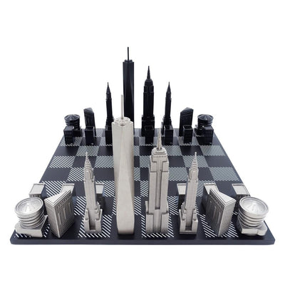 Scacchi New York Skyline in acciaio inox con incisione