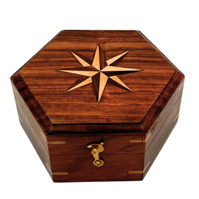 Bussola in ottone con orologio solare in elegante scatola di legno - regalo ideale con possibilità di personalizzazione tramite incisione - stile retrò, lavorazione classica, alta qualità
