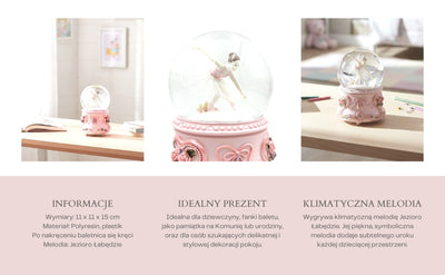 Ballerina danzante in sfera di vetro 15 cm con incisione personalizzata - elegante carillon con base pastello e melodia Lago dei Cigni