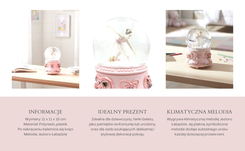 Ballerina danzante in sfera di vetro 15 cm con incisione personalizzata - elegante carillon con base pastello e melodia Lago dei Cigni