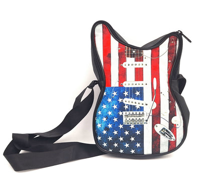 Borsa a tracolla a forma di chitarra con bandiera americana – impermeabile, con tracolla regolabile, possibilità di personalizzazione tramite incisione