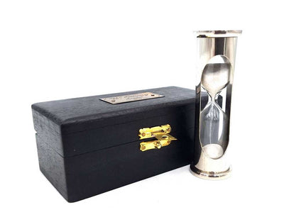 Clessidra in ottone stile retrò con scatola in legno - incisione personalizzata - regalo ideale per 1 minuto - altezza 8,5 cm - elegante decorazione da scrivania