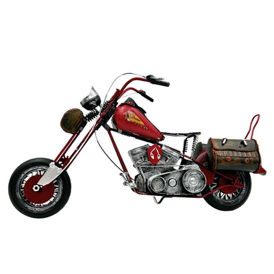 Grande modello classico in metallo di motocicletta chopper rossa con possibilità di personalizzazione tramite incisione