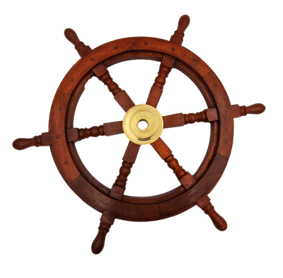 Ruota del timone in legno con inserto in ottone - Diametro 60 cm - Decorazione nautica rétro come regalo per un velista