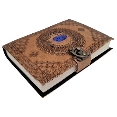 Taccuino in Pelle Retrò con Pietra - Taccuino Personalizzato con Incisione - Pelle di Bufalo, Marrone, 18x13 cm
