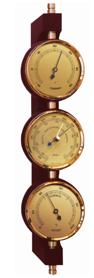 Stazione meteorologica esclusiva Fischer 7894-22 in ottone e mogano con incisione personalizzata - barometro, termometro e igrometro come regalo in stile classico, dimensioni 29x7,3 cm