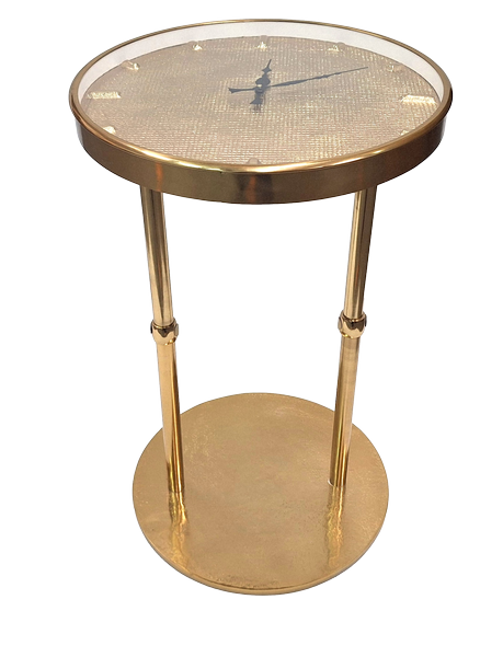 Tavolino in metallo dorato Glamour con orologio e possibilità di incisione – elegante decorazione 40x40x60 cm per regalo