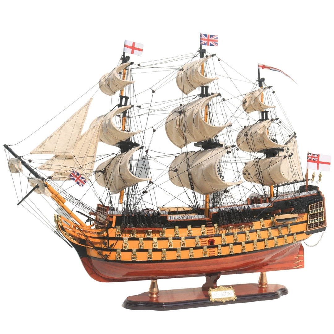 Modello assemblato del veliero HMS Victory da 80 cm con possibilità di personalizzazione tramite incisione - Decorazione esclusiva da regalare, realizzata a mano in legno esotico, alta qualità e cura dei dettagli