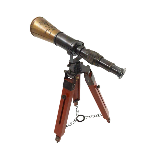 Cannocchiale in Ottone su Treppiede con Possibilità di Personalizzazione Incisa - Elegante Elemento Decorativo da Regalo, Altezza Regolabile fino a 30 cm