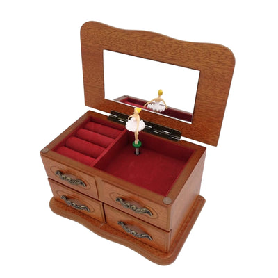 Carillon-portagioie in legno con specchietto e incisione: elegante regalo per gioielli con due cassetti, altezza 10 cm, melodia "The Entertainer"