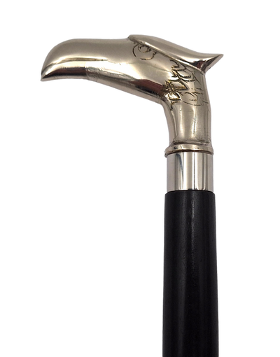 Bastone Pieghevole in Legno con Testa d’Aquila - Regalo Elegante con Possibilità di Personalizzazione Incisa, Lunghezza 91,5 cm, Nero con Impugnatura in Ottone e Argento