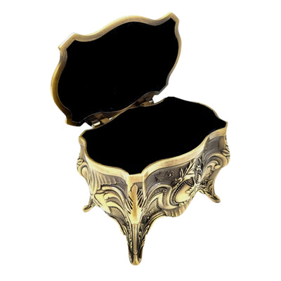 Scatola Metallica Dorata per Gioielli Retrò con Possibilità di Incisione Personalizzata - Elegante e Riccamente Decorata, Ideale come Regalo - Dimensioni: 10,8 x 7,7 x 9,2 cm, Massiccia e Imponente, Perfetta per Conservare Oggetti Preziosi