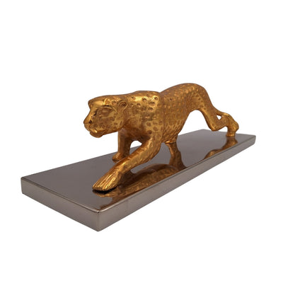 Elegante Statua Decorativa Leopardo Dorato 42 cm con Incisione Personalizzata