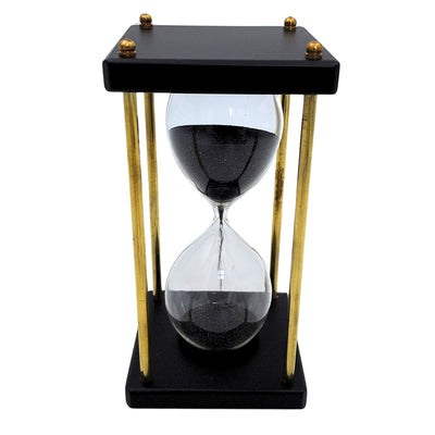 Clessidra in ottone e legno 5 minuti con sabbia nera con possibilità di personalizzazione con incisione – elegante decorazione retrò da regalo alta 16 cm