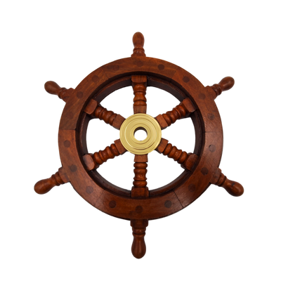Ruota del Timone in Legno con Inserto in Ottone e Spazio per Cuneo - Diametro 30 cm - Regalo Ideale con Possibilità di Personalizzazione Incisa - Stile Nautico e Retrò