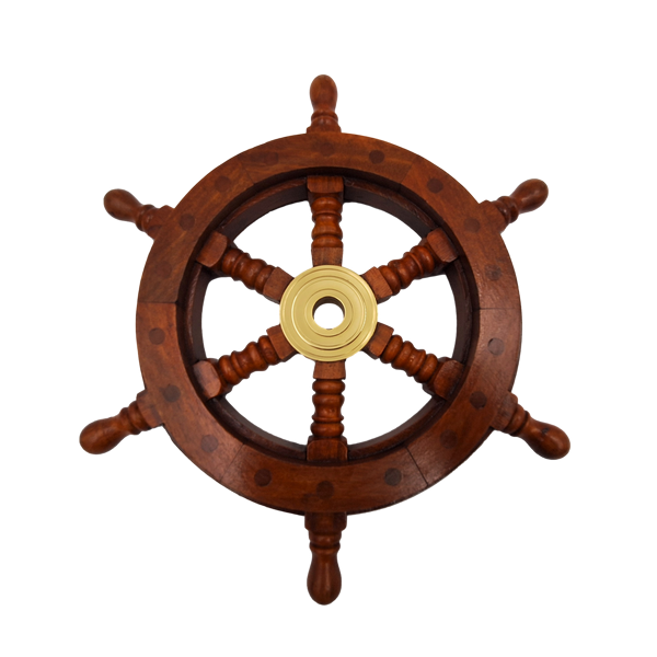 Ruota del Timone in Legno con Inserto in Ottone e Spazio per Cuneo - Diametro 30 cm - Regalo Ideale con Possibilità di Personalizzazione Incisa - Stile Nautico e Retrò