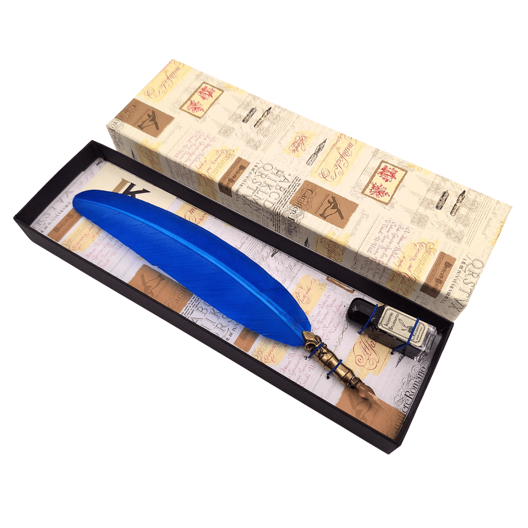 Set da calligrafia con penna blu e possibilità di incisione personalizzata