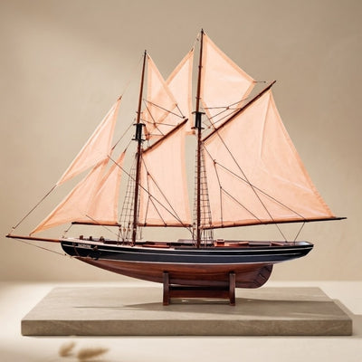 Modello di Sgusciante Bluenose 78 cm con Incisione - Elegante Decorazione Marina in Legno, Regalo per Amanti della Vela e della Storia Marittima con Vele Naturali