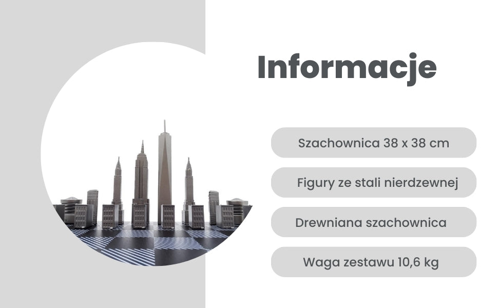 Scacchi New York Skyline in acciaio inox con incisione