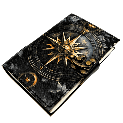 Diario in pelle retrò Rosa dei Venti 200 pagine con possibilità di personalizzazione con incisione - Blu navy, taccuino in pelle di capra di alta qualità da regalo