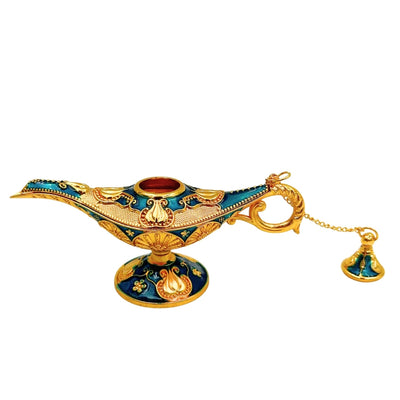 Lampada di Aladino in Metallo Blu e Oro 12 cm con possibilità di personalizzazione tramite incisione