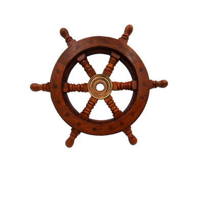 Ruota del Timone in Legno con Inserto in Ottone e Spazio per Cuneo - Diametro 30 cm - Regalo Ideale con Possibilità di Personalizzazione Incisa - Stile Nautico e Retrò