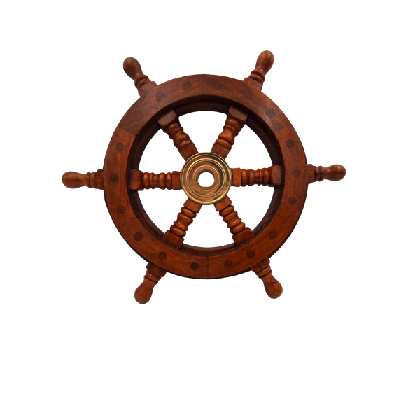 Ruota del Timone in Legno con Inserto in Ottone e Spazio per Cuneo - Diametro 30 cm - Regalo Ideale con Possibilità di Personalizzazione Incisa - Stile Nautico e Retrò