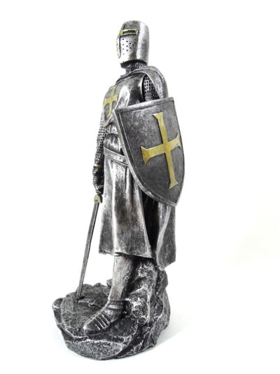 Statuetta di un cavaliere crociato da 30 cm con incisione