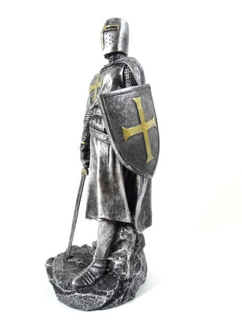 Statuetta di un cavaliere crociato da 30 cm con incisione