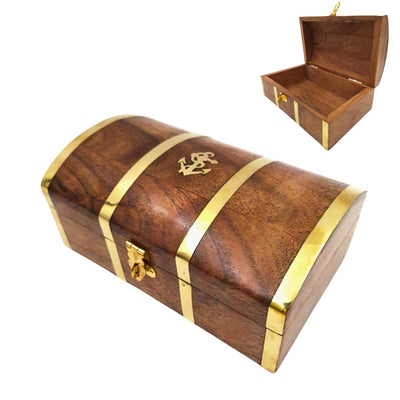Scatola in legno marina vintage DNU-020 con motivo ancora in ottone, incisione personalizzata, ideale come regalo per gli amanti del mare, dimensioni 18,4 × 12,7 × 7,6 cm