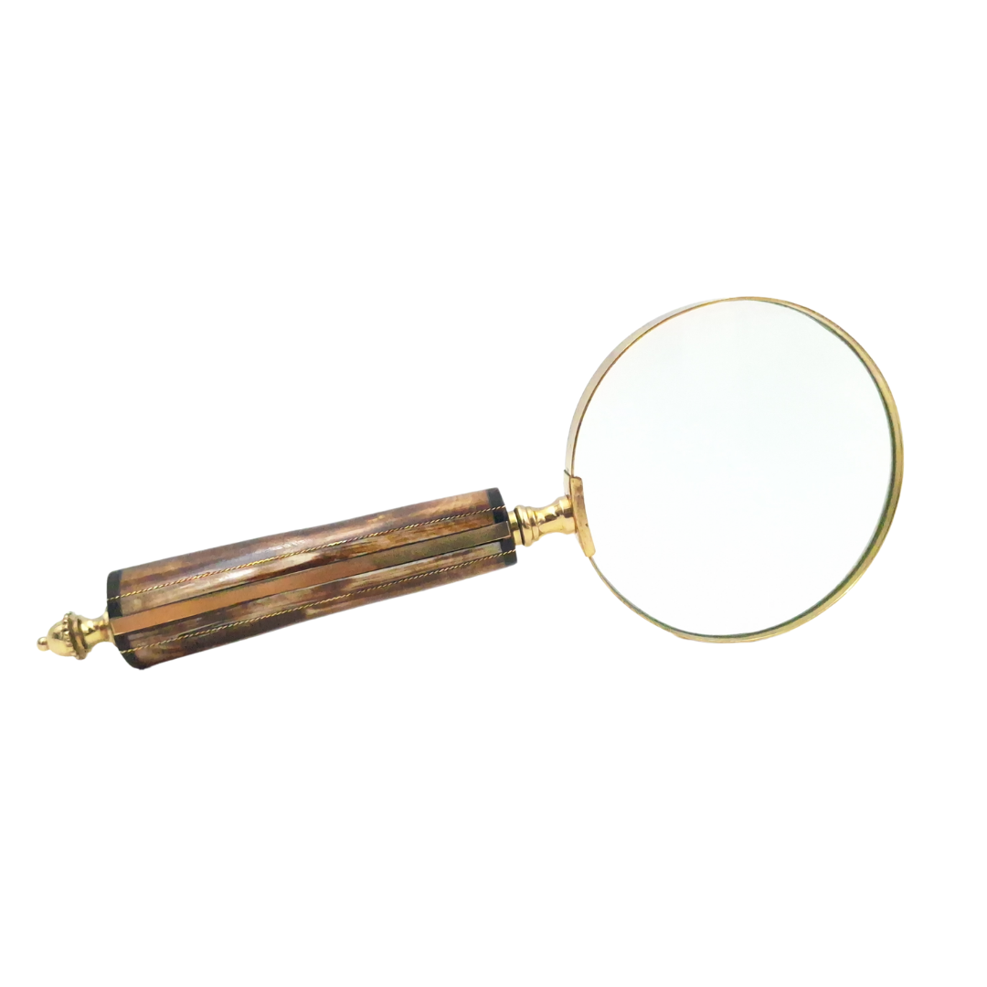 Lente d'ingrandimento MFM con montatura in ottone e manico in osso, ingrandimento 3.5x, personalizzazione con incisione, ideale come regalo per collezionisti, colore oro e bianco/crema, dimensioni 10 x 23 x 1.9 cm