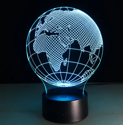 Lampada LED Globo con 7 colori di luce, possibilità di personalizzazione tramite incisione, regalo ideale per viaggiatori, altezza 17 cm, cavo USB