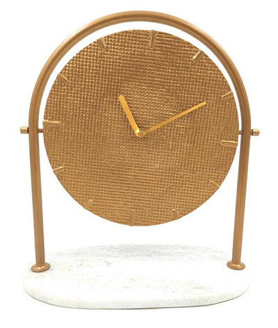 Orologio Rotondo Elegante in Metallo su Base in Marmo con Possibilità di Personalizzazione Incisa